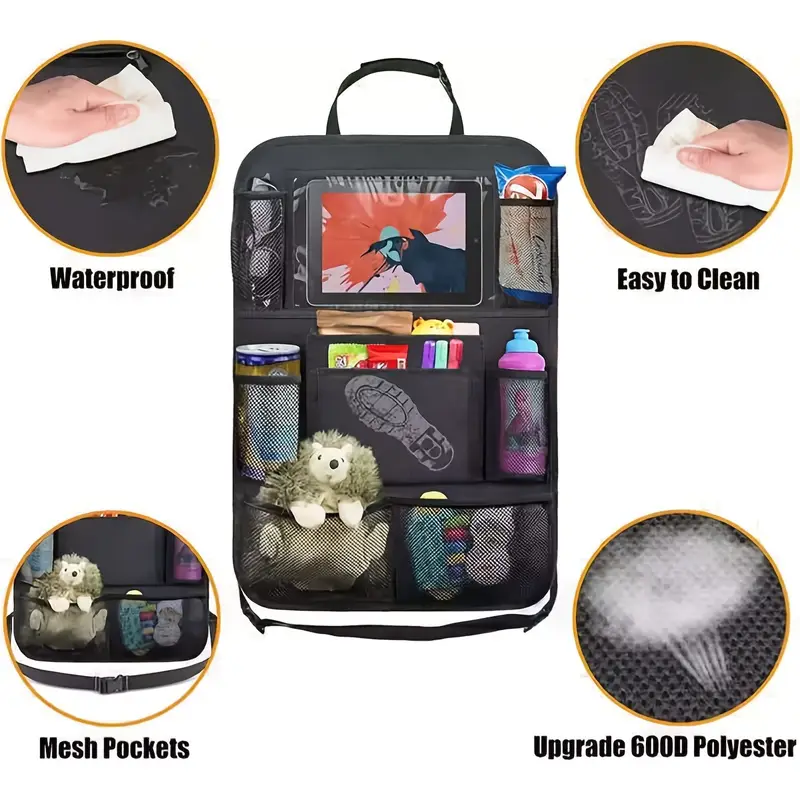 1 шт. многофункциональный черный органайзер для задней части автомобильного сиденья - идеально подходит для хранения, органайзер для автомобильного сиденья с держателем для планшета - идеально подходит для детей и путешествий - необходимые вещи для поездки, подарки на Рождество, Хэллоуин и День благодарения, подробности 2