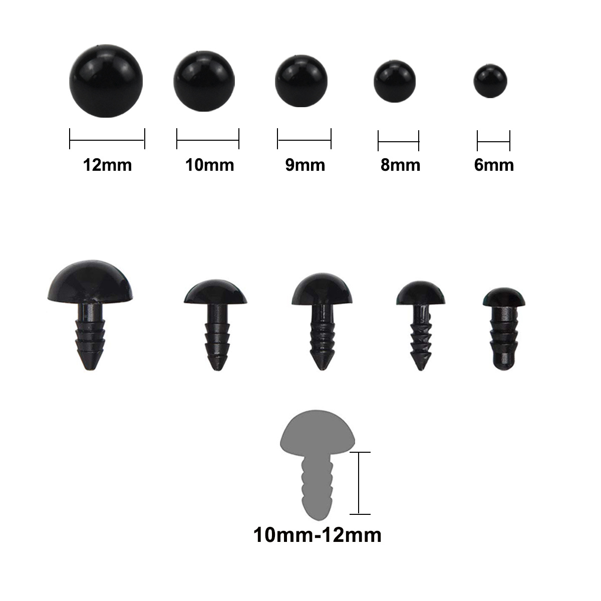 135 Pcs Plastic Safety Eyes And Noses 6-12mm/0.24x0.47in Black Safety Eyes  Doll Making With Washers Small Doll Eyes