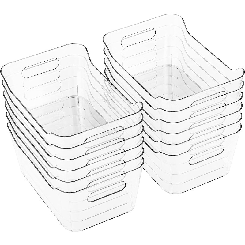 Stackable Plastic Storage Bins With Handle, Transparent Tableware