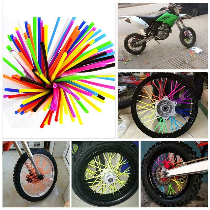 72 Pack Motorcycle Bicycle Spoke Covers - 240mm Multi-Color Wheel Decor & Protectors