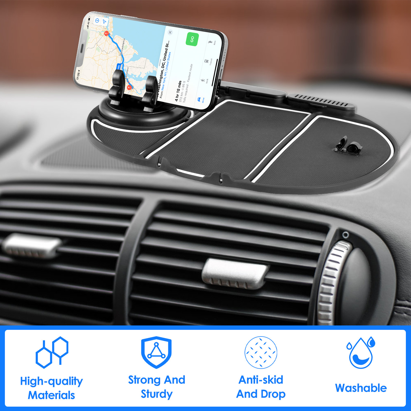 Non-Slip Phone Pad for 4-in-1,Antirutschmatte Auto Handy,Antirutschmatte  mit Handyhalterung,rutschfeste Auto Armaturenbrett,mit 360 Grad Drehbar