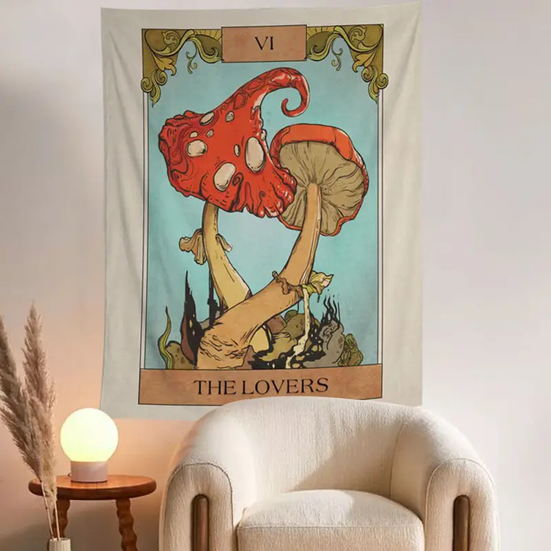 Psychedelic Tarot Tapestry Mushroom Tapestry Medieval Divination Tapestry  Wall Hanging Hippie Polyester Tapestry For Bedroom Living Room Home Decor,  No Installation Kit - Temu