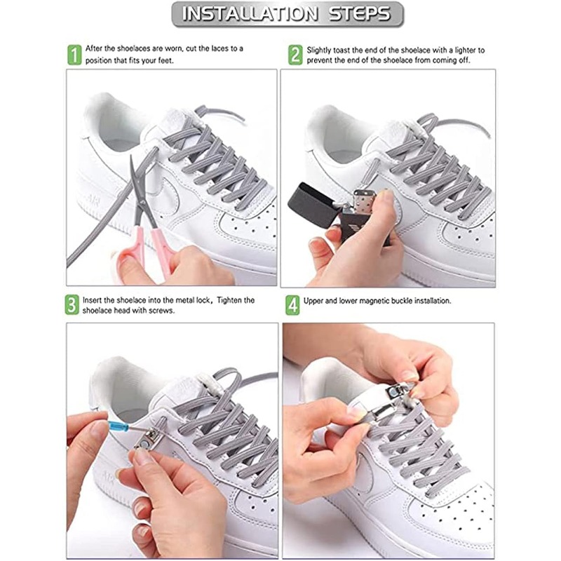 1 Pair No Tie Shoe Laces Magnetic Metal Lock Elastic Shoelaces For