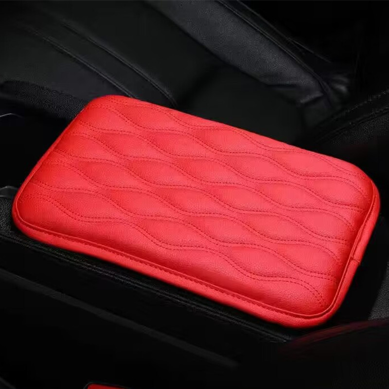 Red Car Armrest Pad Cover Auto Center Console Box PU Leather Cushion Mat