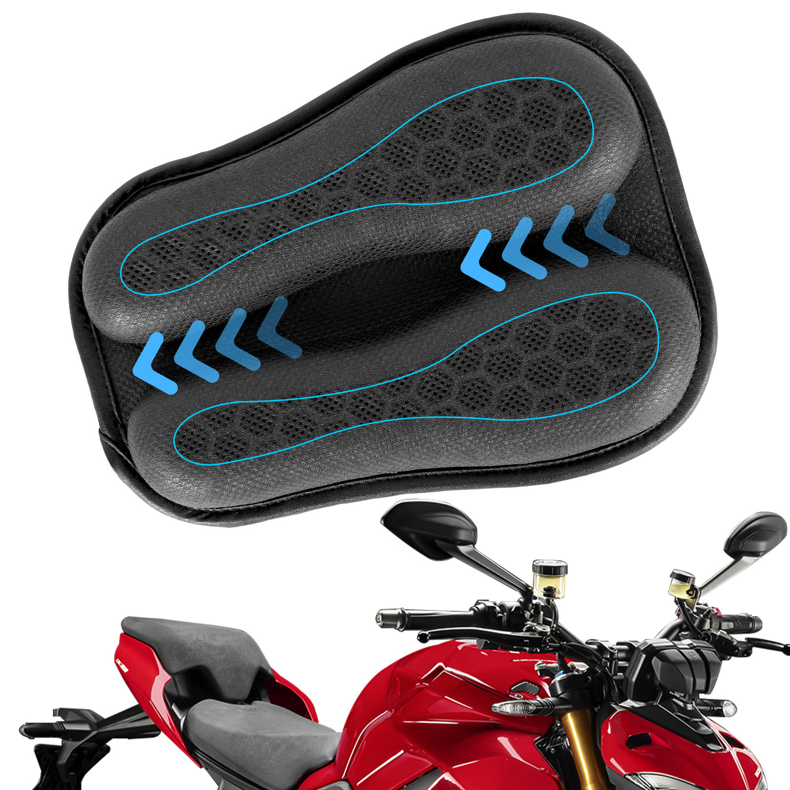Motorcycle Gel Seat Cushion Comfort Shock Pad Cover Breathable Pressure  Relief