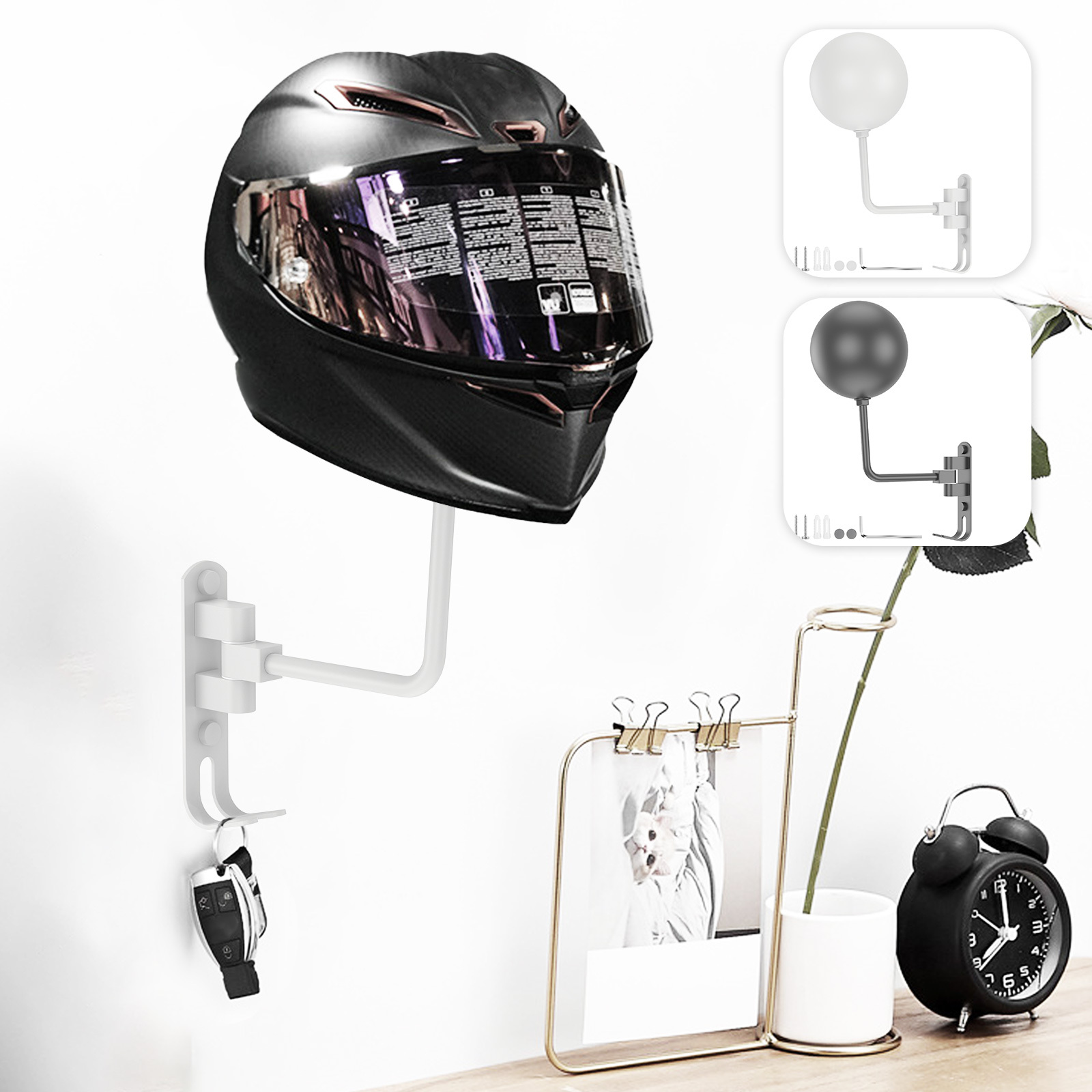 SNAGMO - Soporte para casco de motocicleta de 180°, soporte de metal  giratorio para casco de motocicleta con 2 ganchos, colgador de casco para