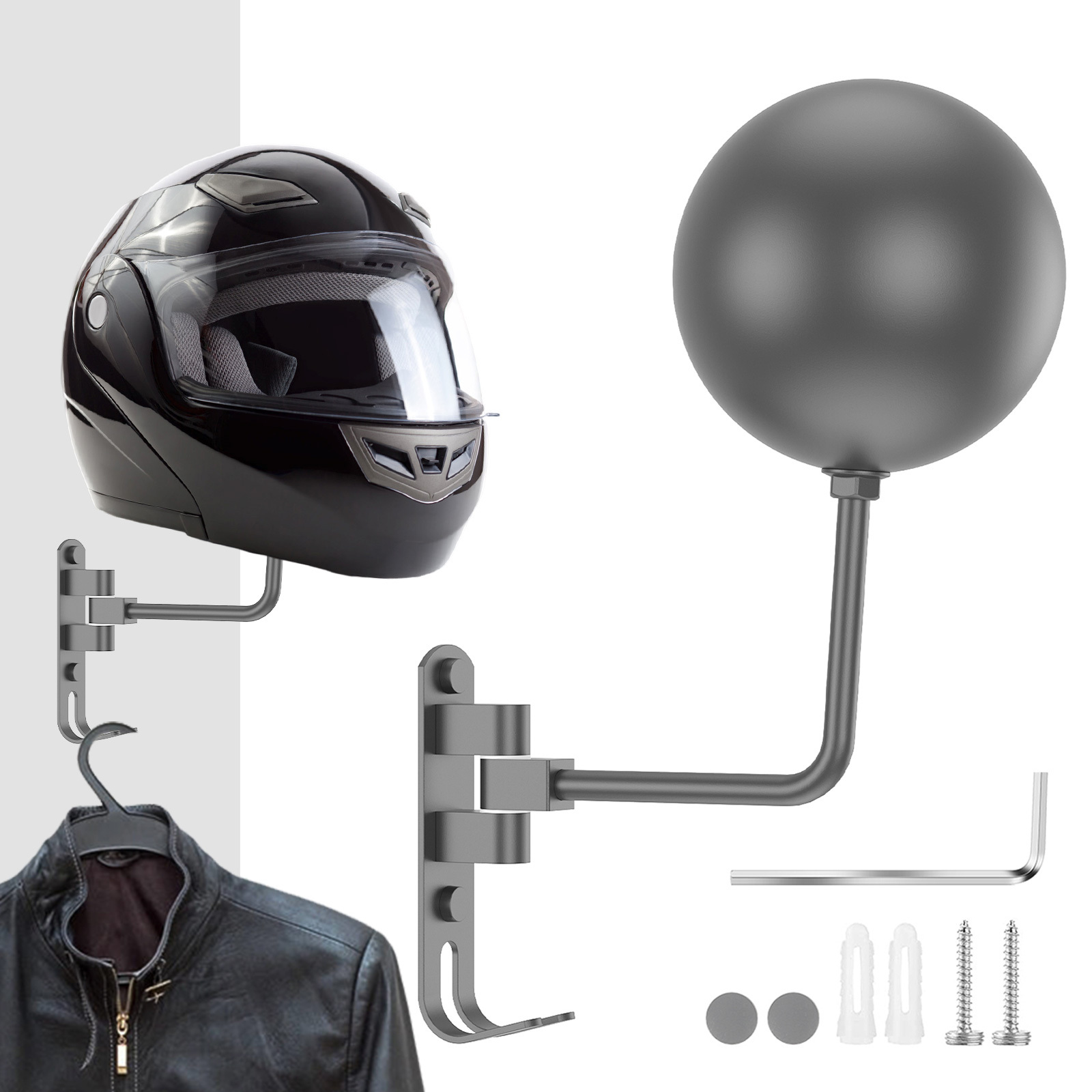 SNAGMO - Soporte para casco de motocicleta de 180°, soporte de metal  giratorio para casco de motocicleta con 2 ganchos, colgador de casco para