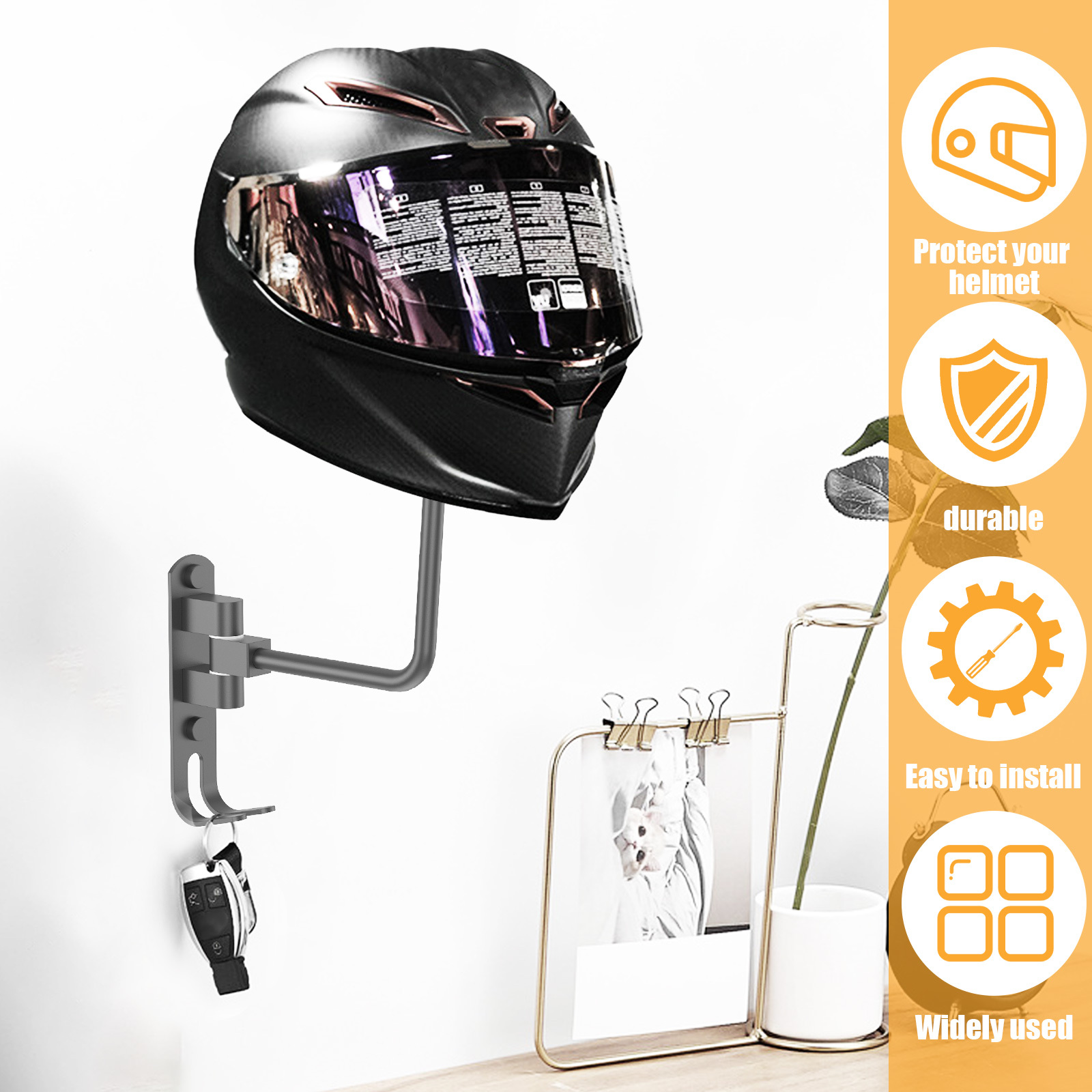  BE-STRONG Soporte para casco de motocicleta de 180°, soporte de  metal giratorio para casco con 2 ganchos para casco, adecuado para abrigos,  sombreros, cascos de béisbol y fútbol, 1 unidad : Automotriz