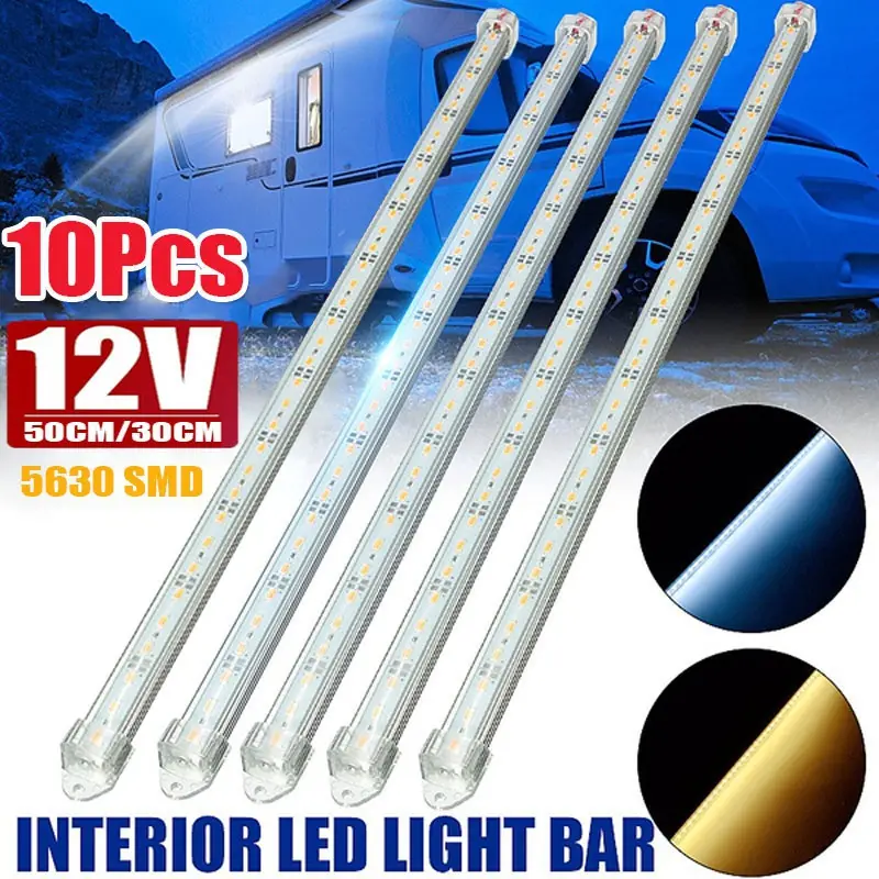 10pcs 12V Interior LED Light Bar, 30CM 50CM 5630 SMD LED Light Strip With  Switch For Car, Trailer, Truck Bed, Van, RV, Cargo, Boat, Cabinet, Slim