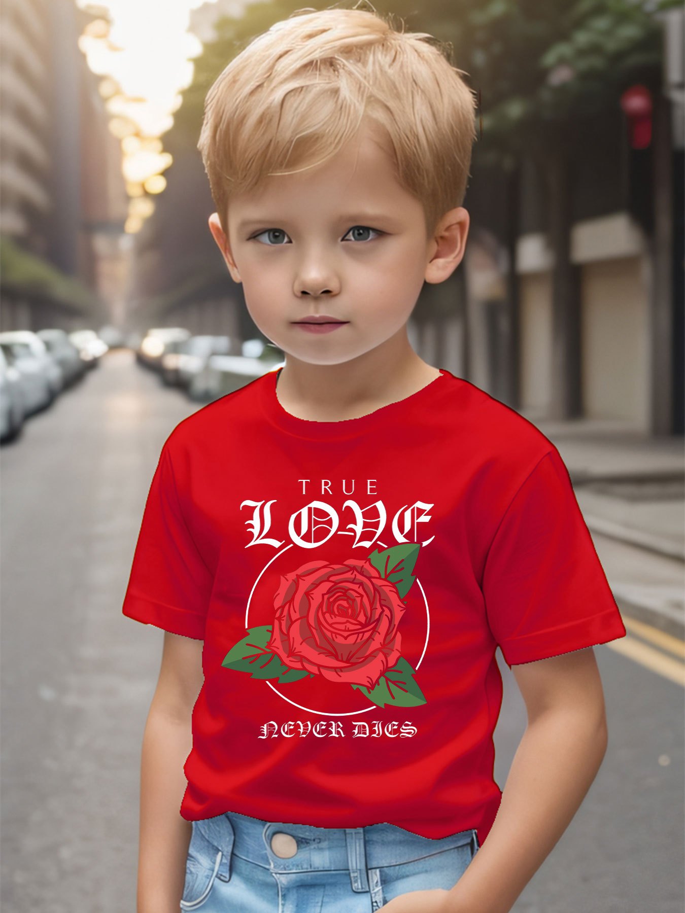 Camiseta Estampado Flores Rojas True Love Camisetas Niños - Temu Mexico