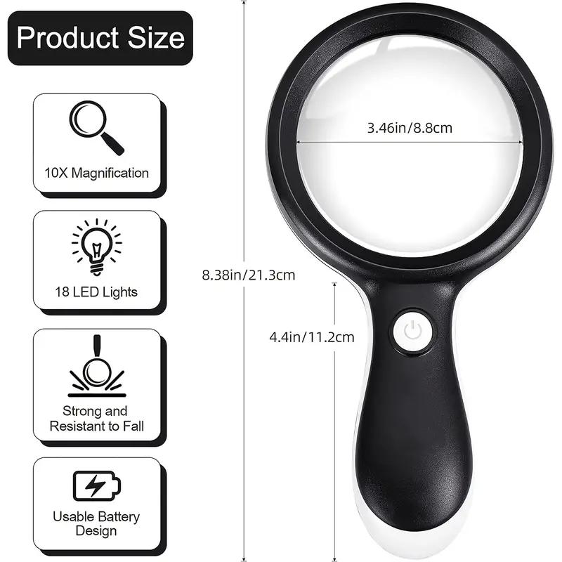 Rechargeable Hand-held/Standing Magnifying Glass With 9 LED Light Magnifier  For Reading Inspection Jewelry Exploration Etc