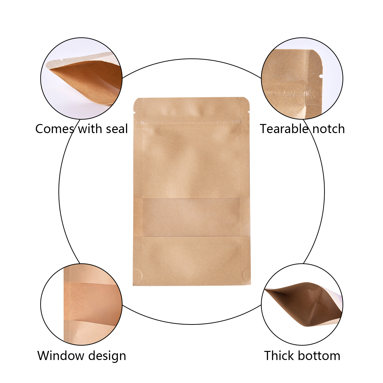 Smell Proof Kraft Bags with Window Child Proof Kraft Stand up