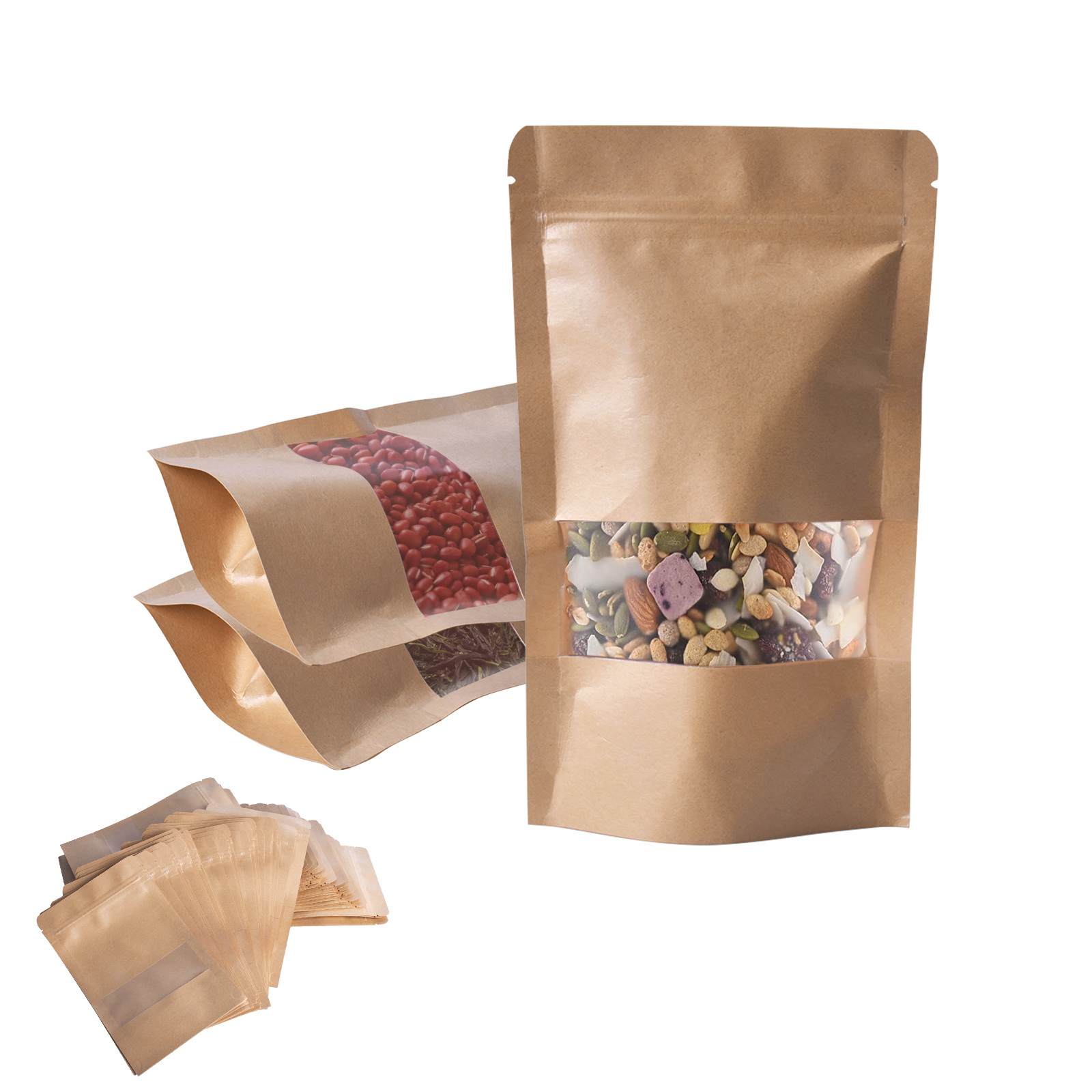 Custom Kraft Paper Self-contained Ziplock Bag With Window Holiday