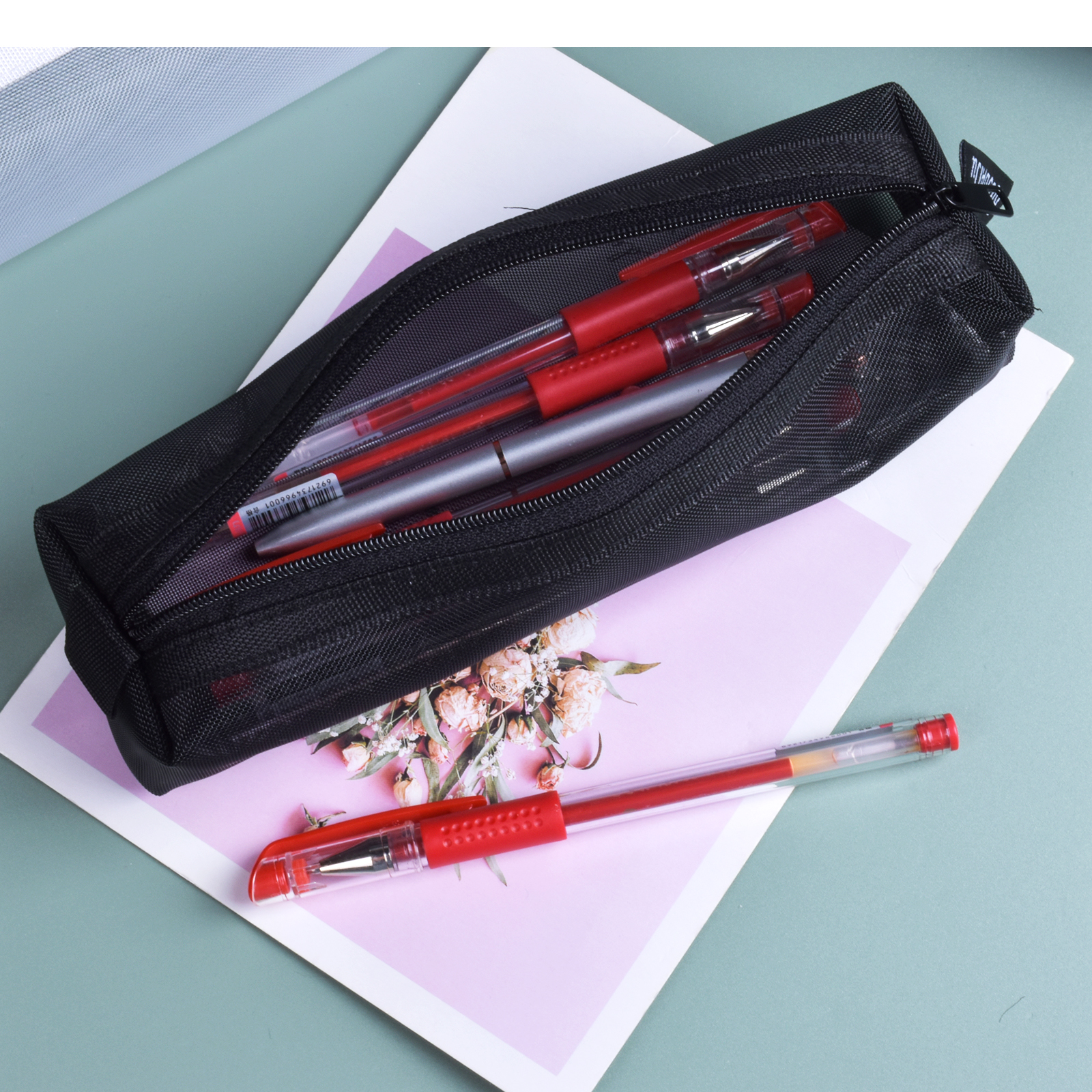 Clear Exam Pencil Case Simple Mesh Zipper Stationery Bag School Bag Pouch