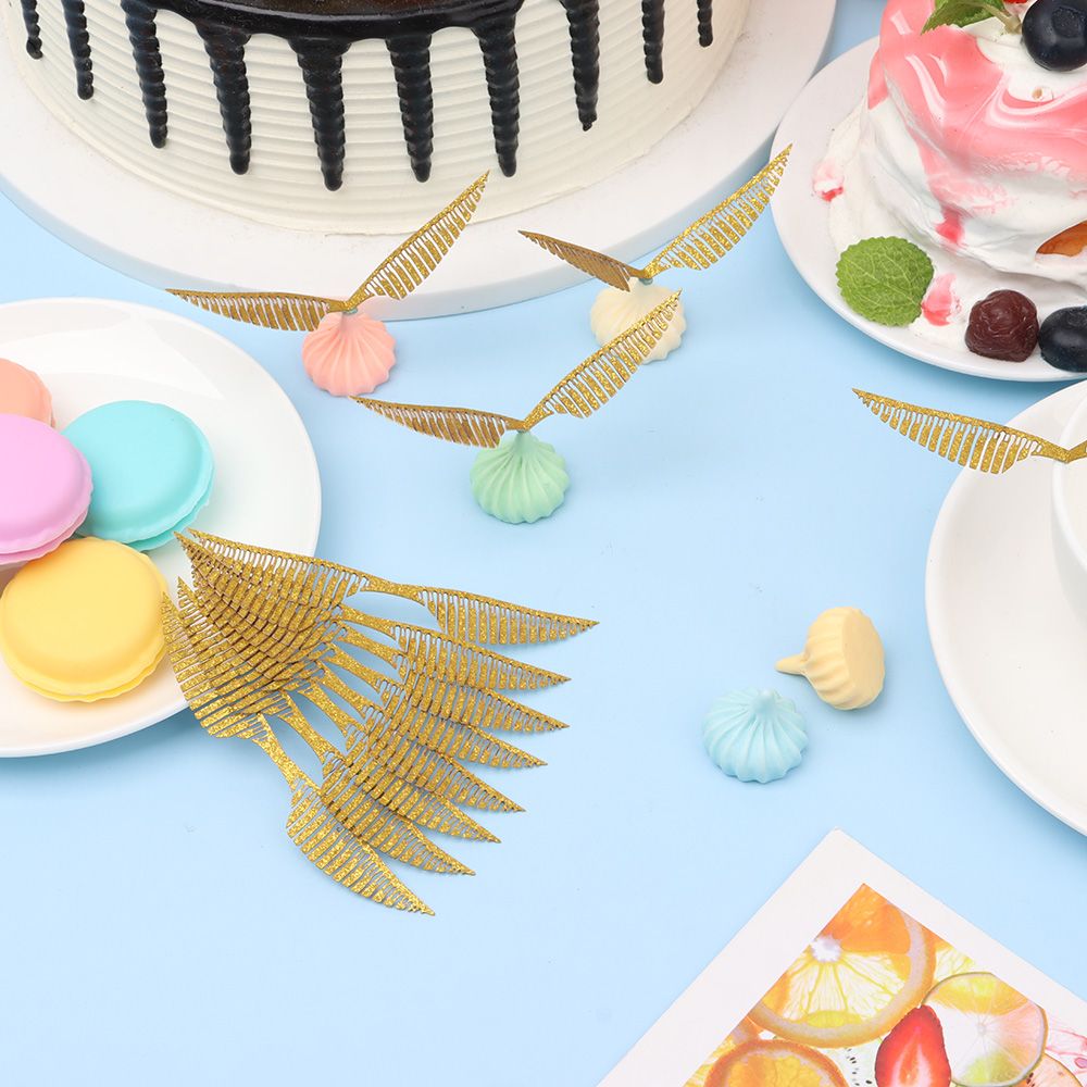 50PCS Golden Snitch Wings Wizard Party Chocolate Decoration Cupcake Topper  Wings, Snitch Wings Wafer Cupcake Toppers with 50pcs Glue Point, Wafer