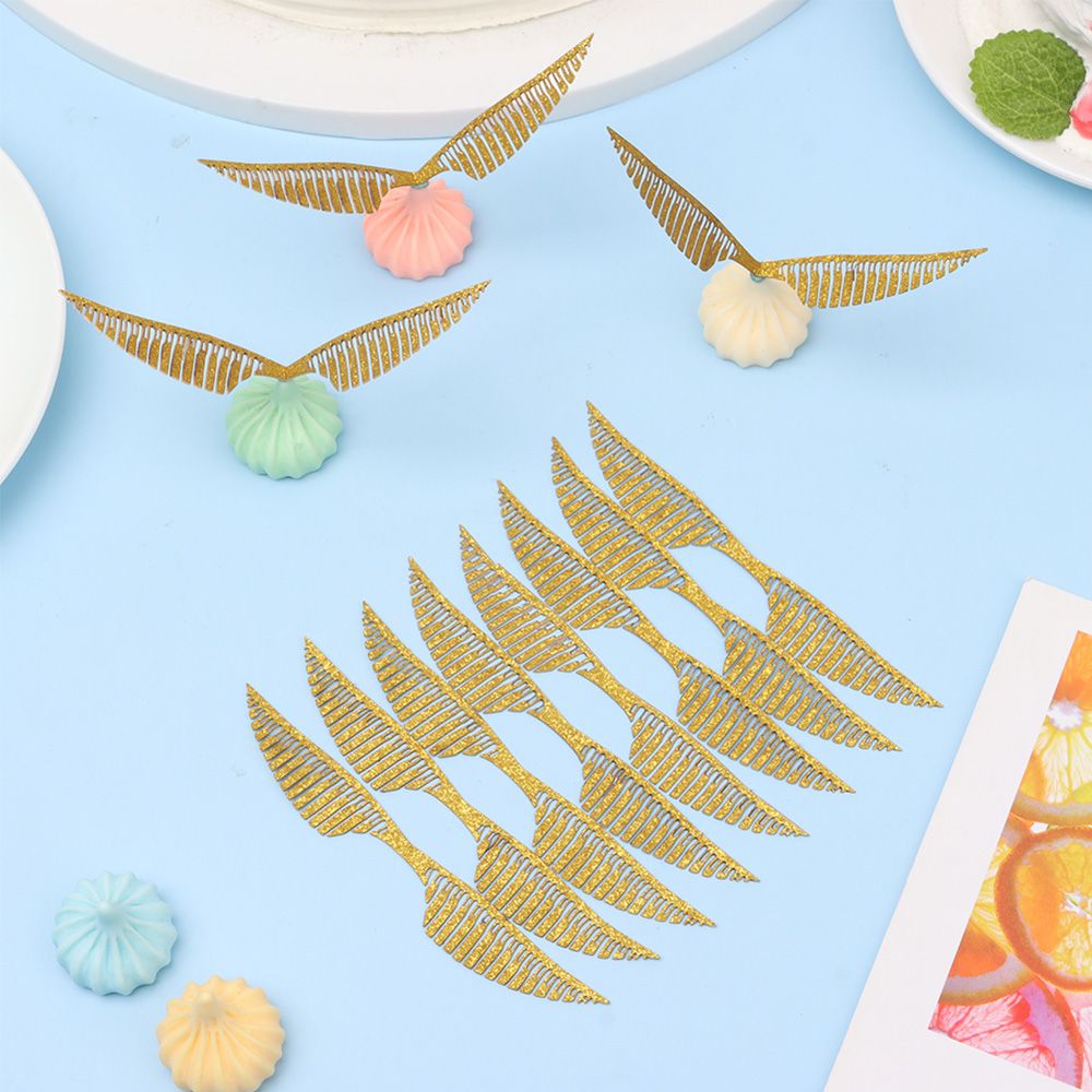 50PCS Golden Snitch Wings Wizard Party Chocolate Decoration Cupcake Topper  Wings, Snitch Wings Wafer Cupcake Toppers with 50pcs Glue Point, Wafer