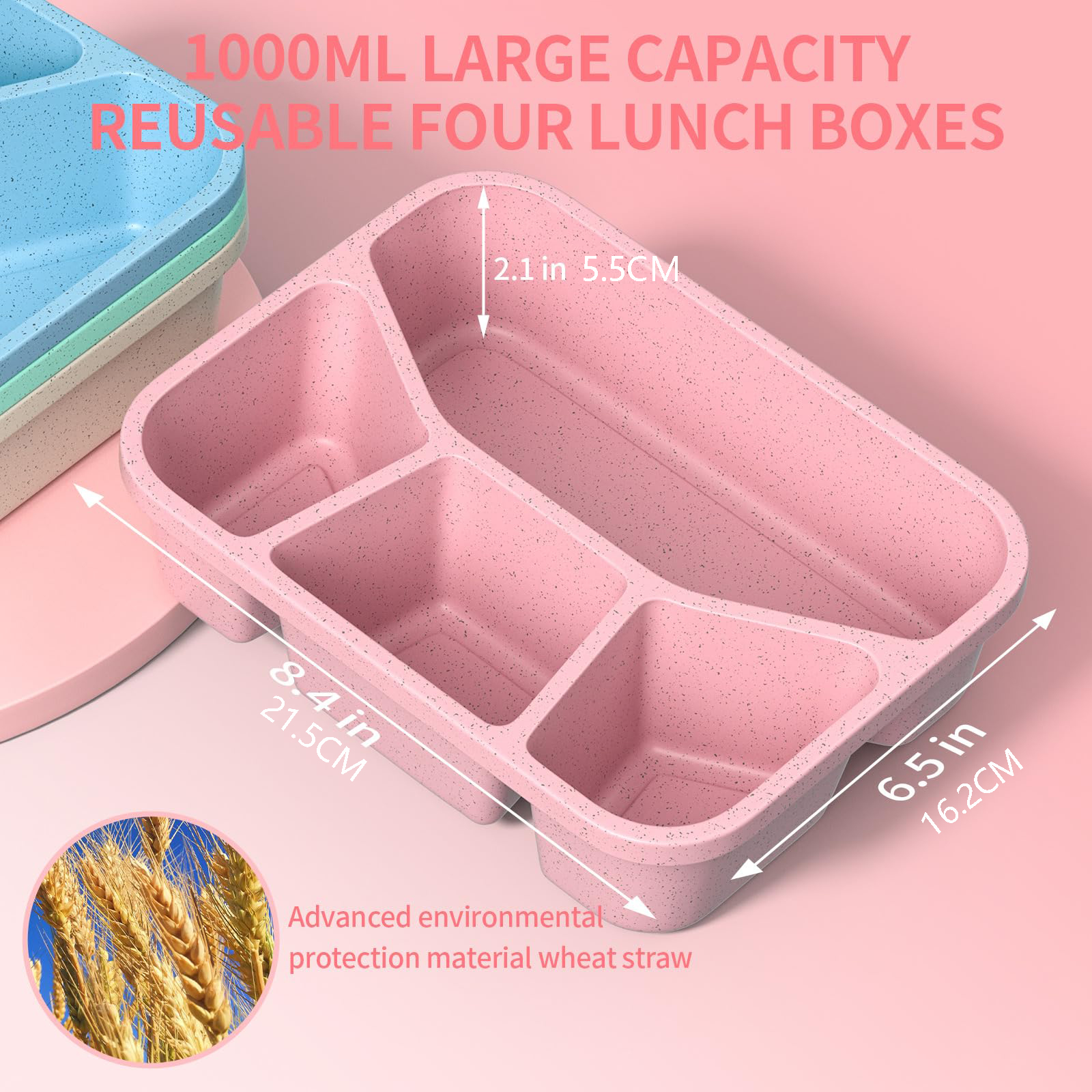 Cididu 8 Pack Snack Containers, Reusable Bento Lunch Boxes for Kids Adults,  Meal Prep Lunch Containers 4 Compartment Small Portion, Wheat Straw