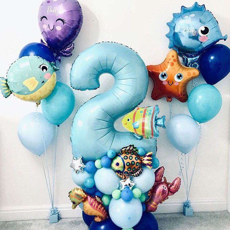 Sea Ocean World Animal Balloons Set 1st Birthday Decorations