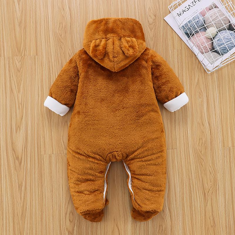 Baby Boy/Girl Bear Embroidered 3D Ears Hooded Long-sleeve Zipper Thickened Jumpsuit