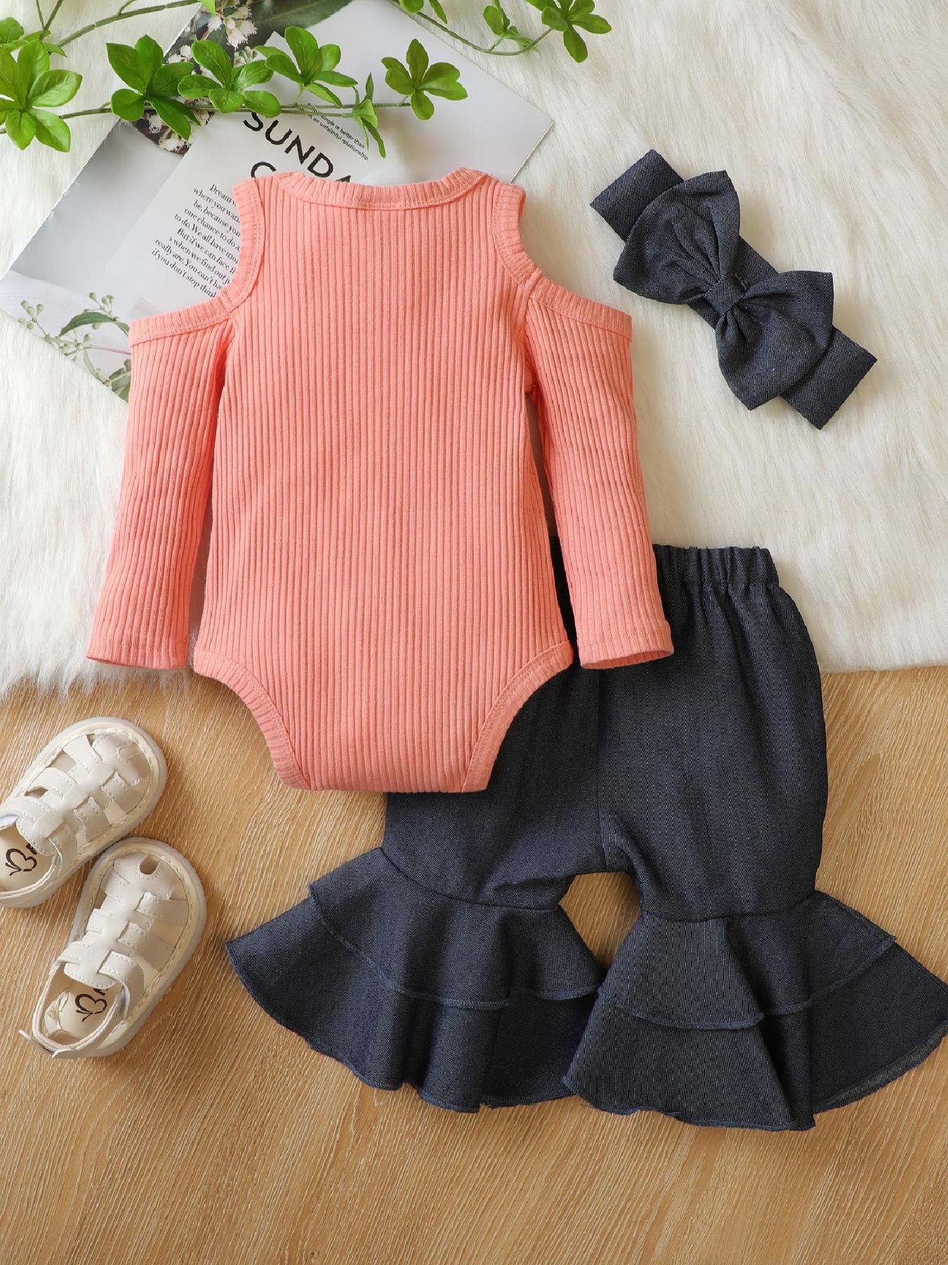 Baby Stylish Matching Set Shoulder Long Sleeve Ribbed - Temu