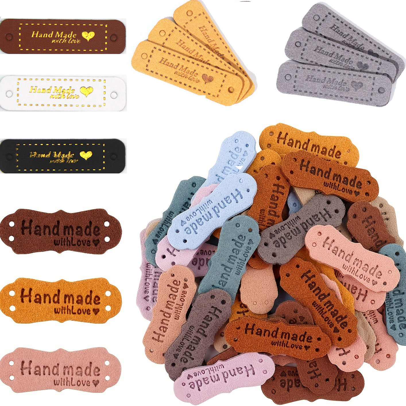 30pcs Sewing labels for clothes hats Personalized leather logo tags for  knitting garment Square handmade crochet label engraved - AliExpress