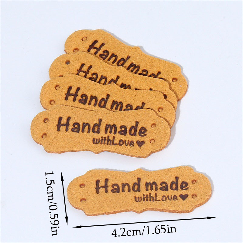 30Pcs Handmade Label Love Heart PU Leather Tags Labels with Holes