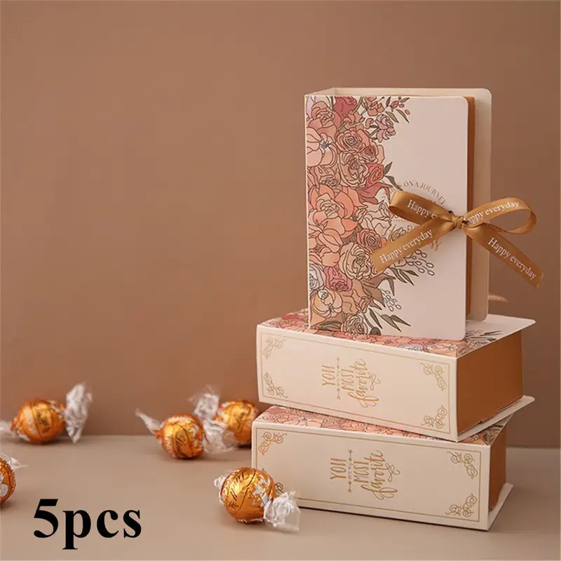 Book Shape Gift Box, Creative Simple Flowers Printing Kraft Paper