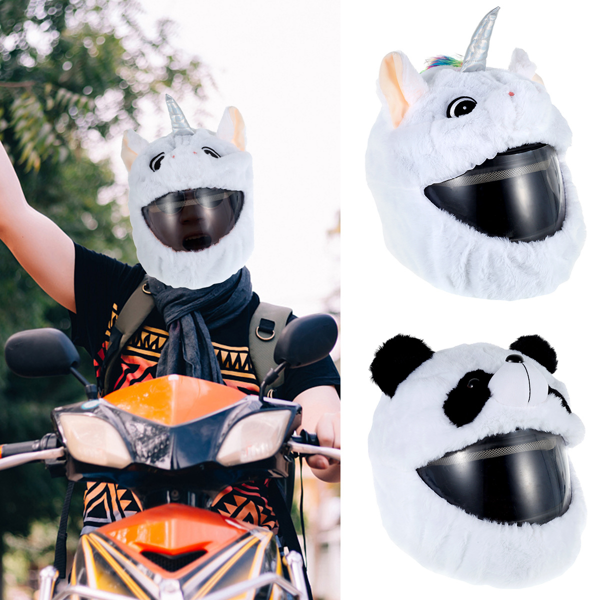 Funda Para Casco De Moto Funda de felpa para casco con orejas