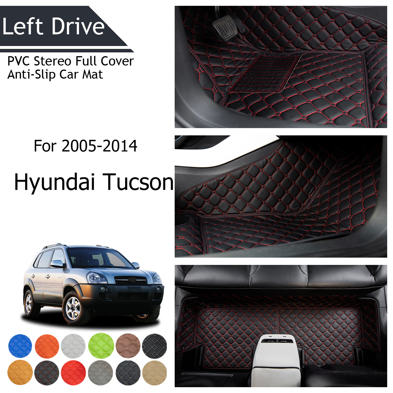 CLIM ART Honeycomb Custom Fit Floor Mats for Hyundai Santa Fe 2019-2020, Car Mats Floor Liner, All-Weather, Car Accessories for Man ＆ Woman, Black Re - 2