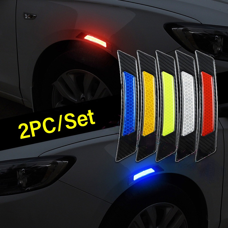 2pc Reflective Safety Warning Strip Car Door Bumper Reflector Stickers Decal