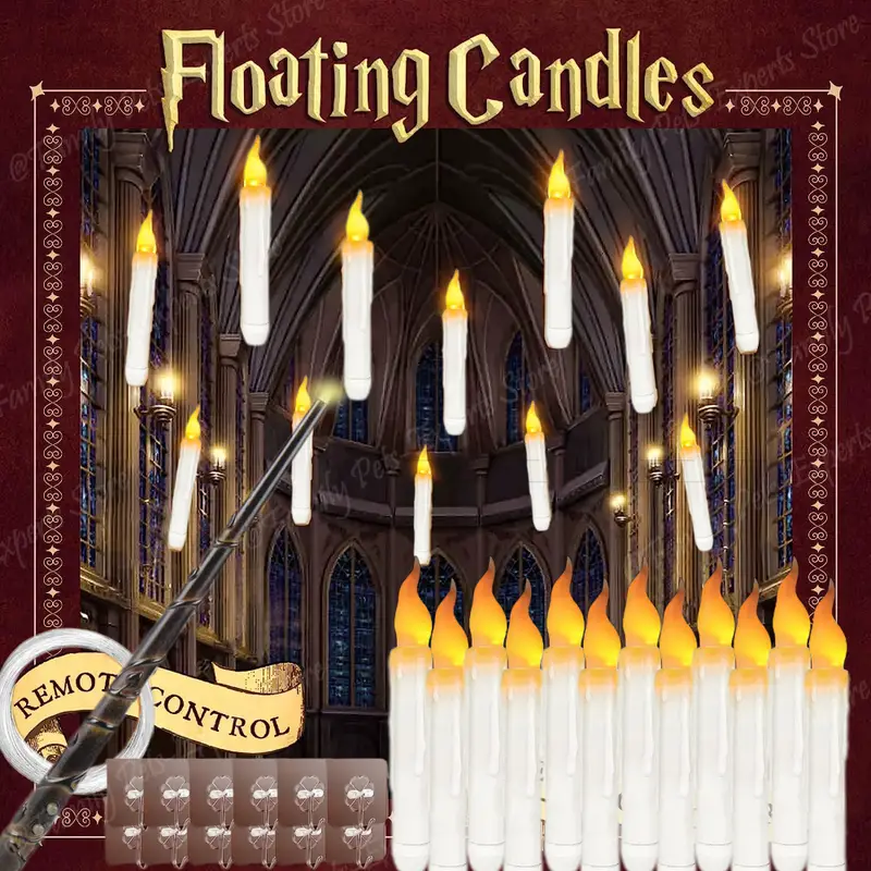 12/16 PCS LED Floating Candles With Magic Wand Remote Flickering Flame  Battery Operated Fake Candles For Halloween Christmas