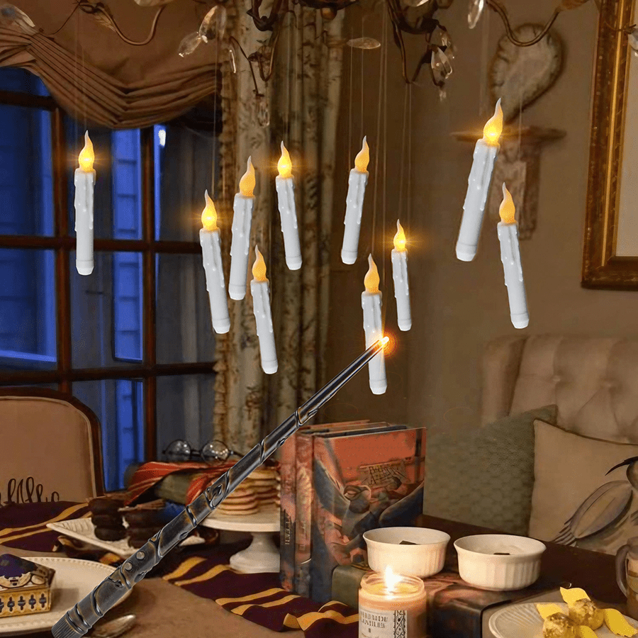 Homemory Velas flotantes con control remoto de varita, 12 velas flotantes  mágicas decoraciones de bruja, velas cónicas amarillas cálidas sin llama