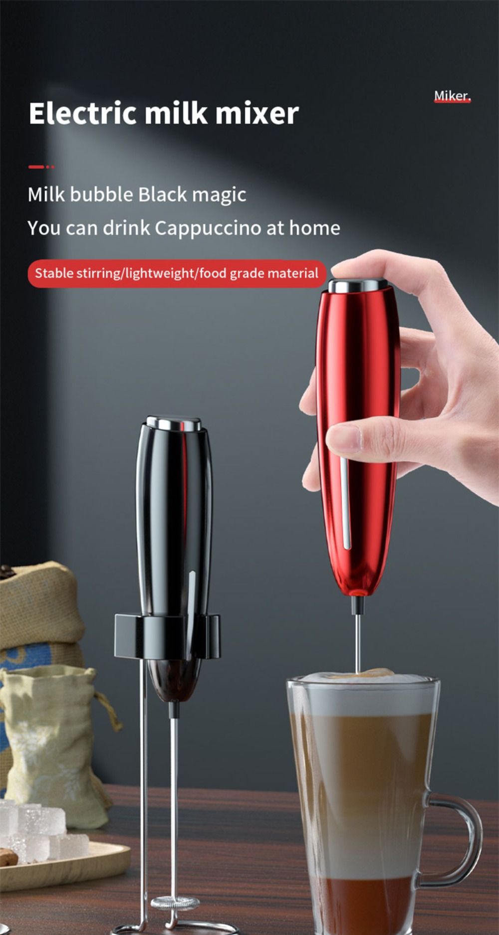 Electric Milk Frother Kitchen Drink Foamer Whisk Mixer Stirrer Coffee  Cappuccino Creamer Whisk Frothy Blend Whisker Egg Beater