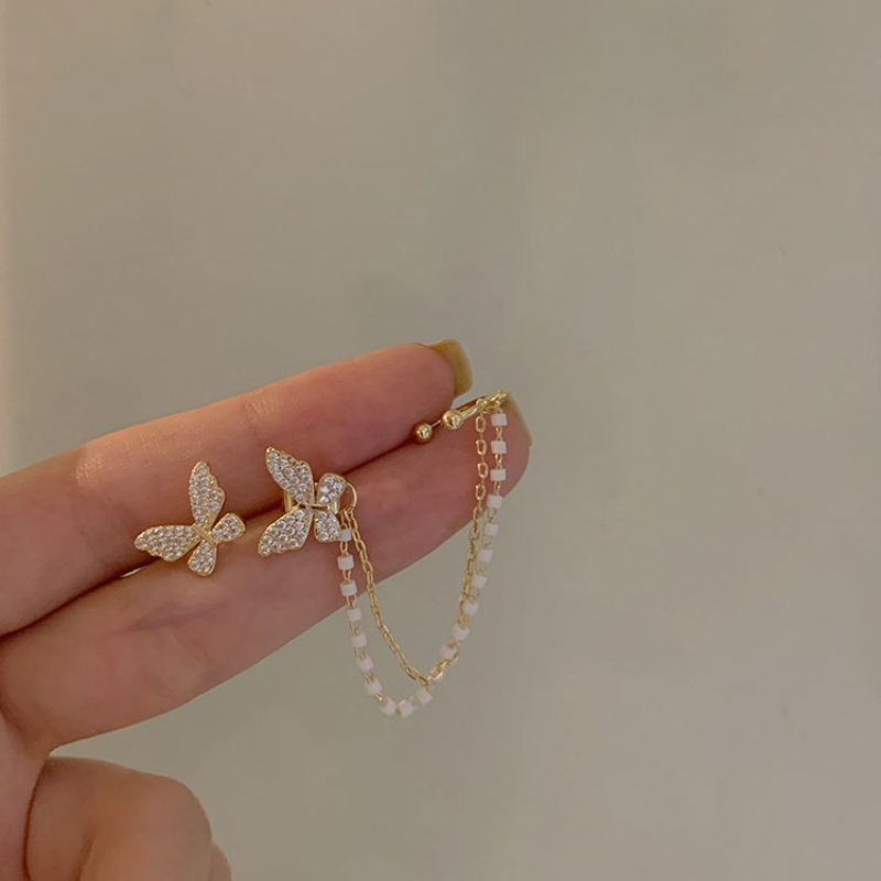Vintage Butterfly Stud Earrings Fairy Tassel Wedding Earrings