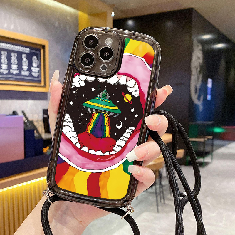 Lanyard Silicone Case Mouth Graphic Phone Case For Iphone 11 14 13 12 Pro  Max Xr Xs 7 8 6 Plus Mini Czq Pattern Luxury Matte Silicone Original  Shockproof Camera Lens Protector Soft Cover - Temu