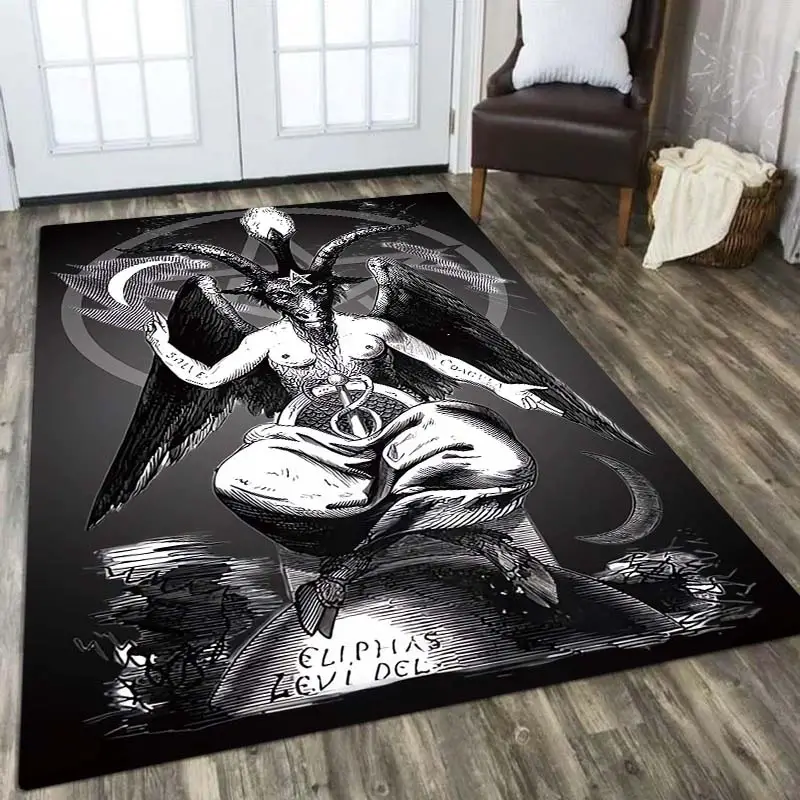 Black Dark Baphomet Rug For Living Room Satanic Pattern - Temu