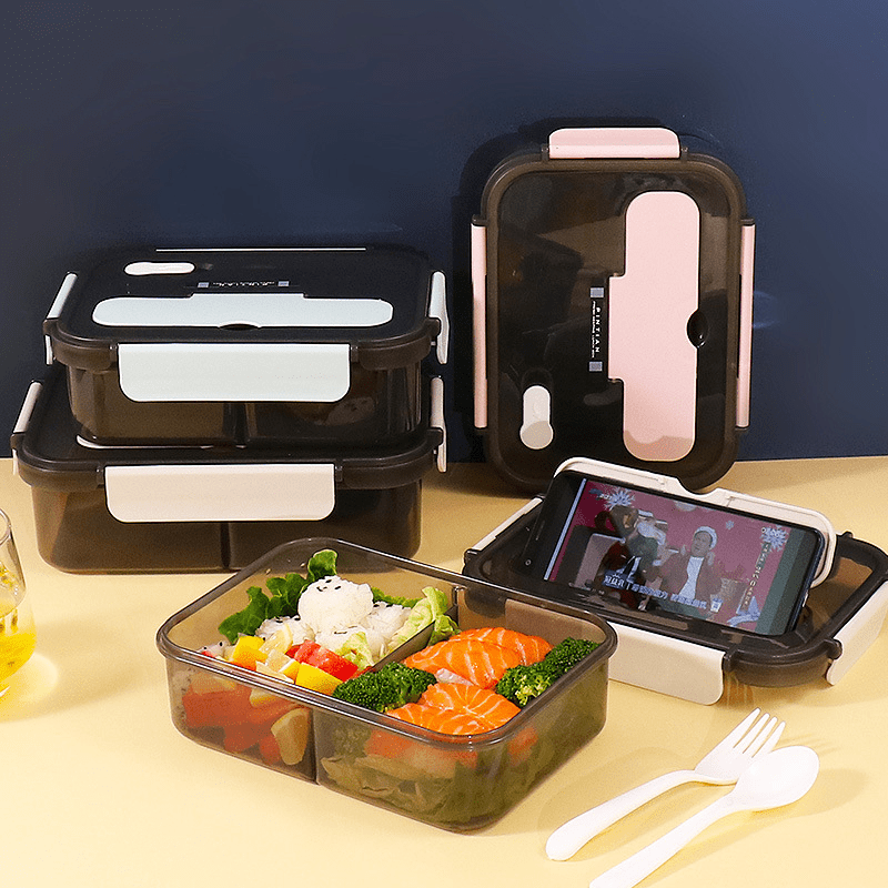 1 pièce Boîte à déjeuner Bento, 3 compartiments pour préparation de repas,  boîte à déjeuner anti-fuite pour adulte, récipient de stockage des aliments  réutilisable en plastique avec couvercle, passe au  micro-ondes/congélateur/lave-vaisselle