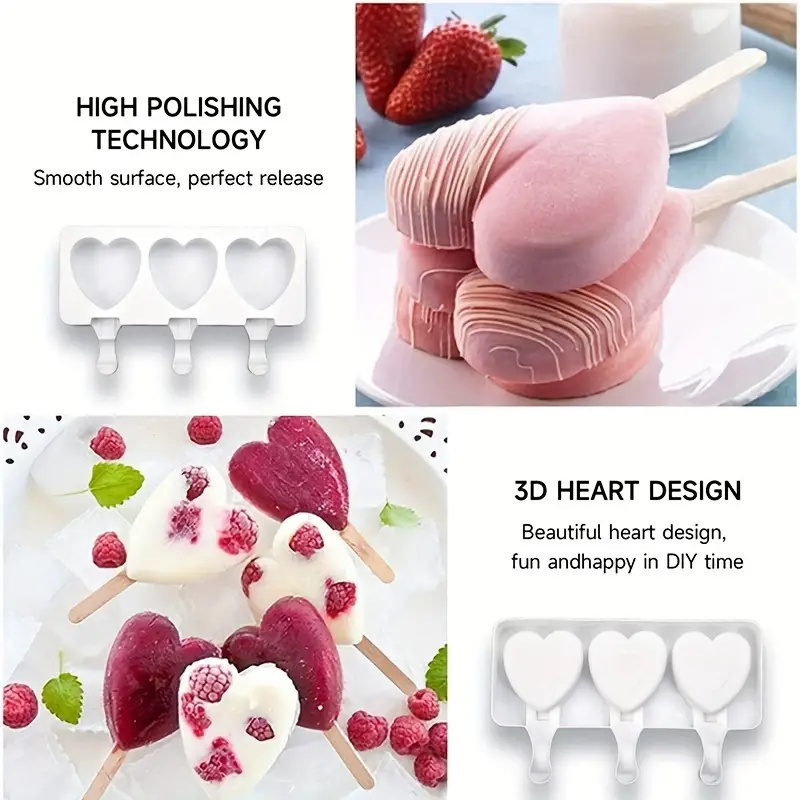 2 Cavities Heart Shape Silicone Popsicle Molds, BPA Free Homemade