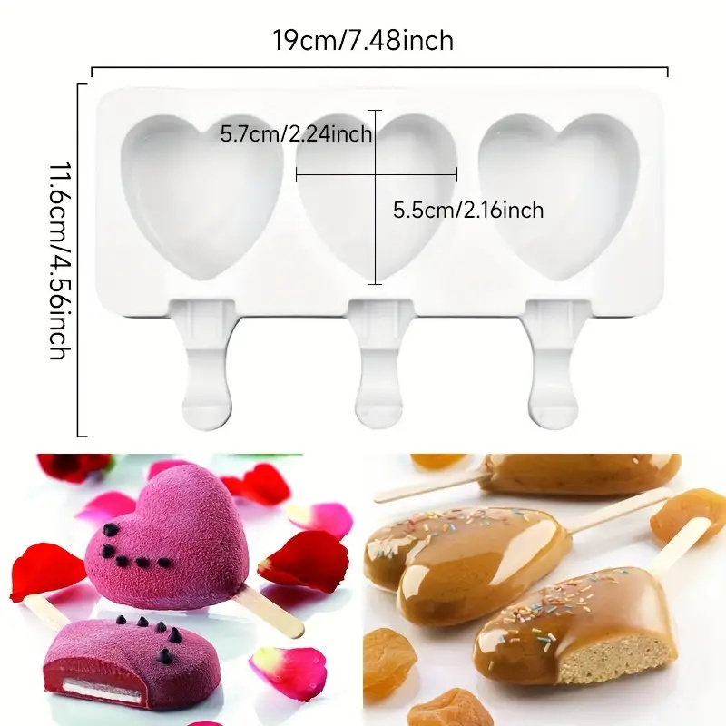 2 Cavities Heart Shape Silicone Popsicle Molds, BPA Free Homemade