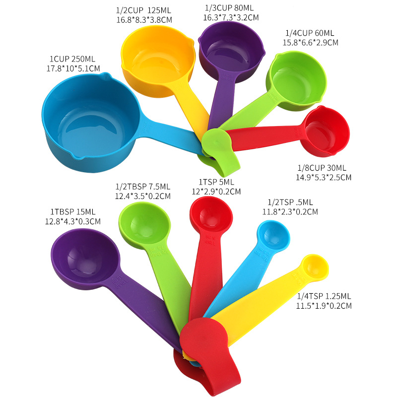 Multi-Color Measuring Cups and Spoons 12 Piece Set Plastic Cooking