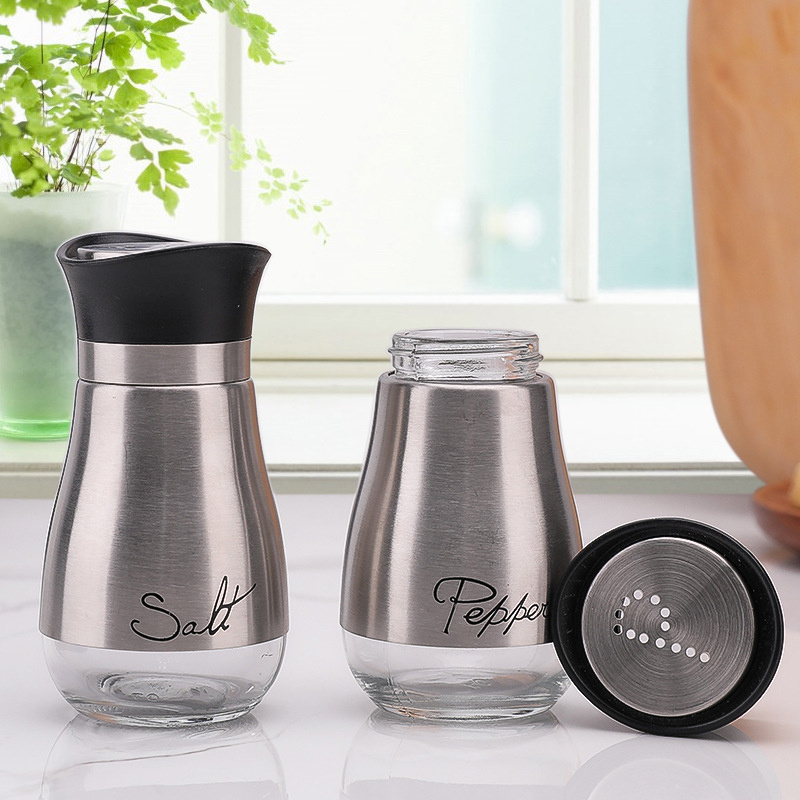 2pcs Refillable Salt & Pepper Grinder Set - Stainless Steel Lid Containers  3.4oz - Kitchen Accessories For Home, Restaurant And Picnic