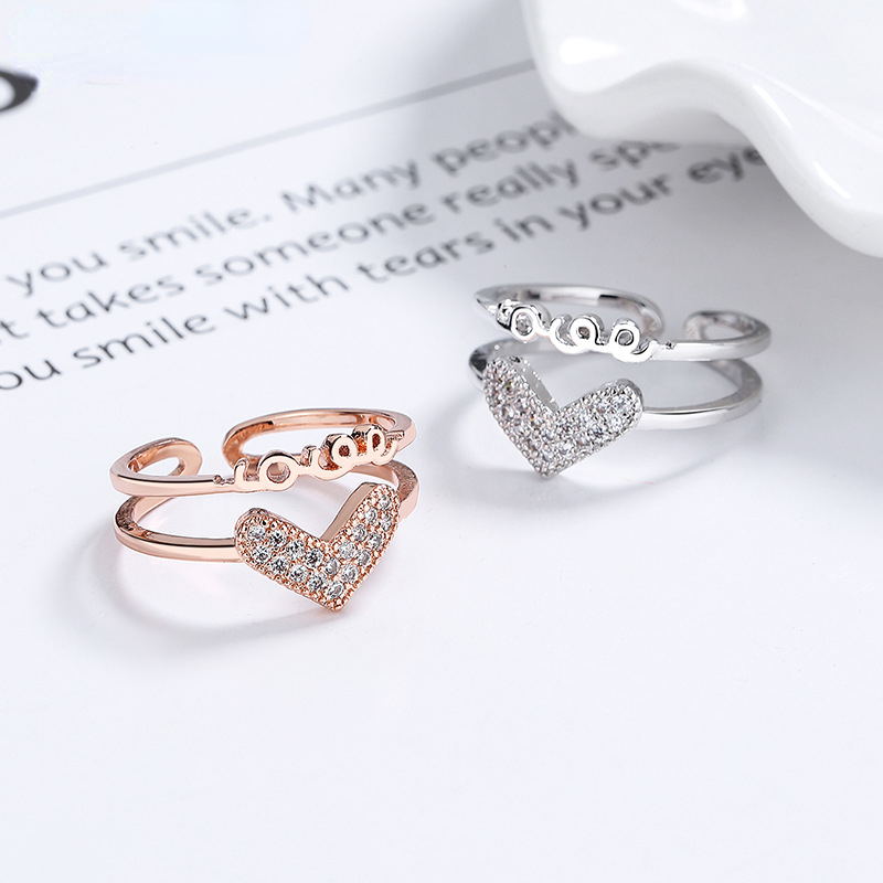 925 Sterling Silver Love Heart Decor Double Layer Ring - Temu Canada