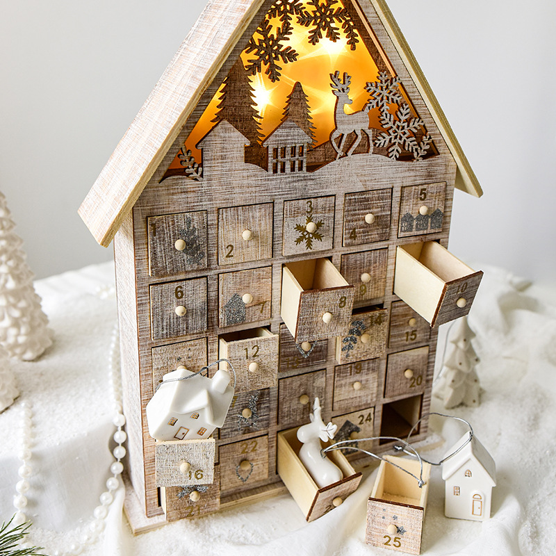 24 Days White Wooden Led Christmas Advent Calendar Storage Drawer