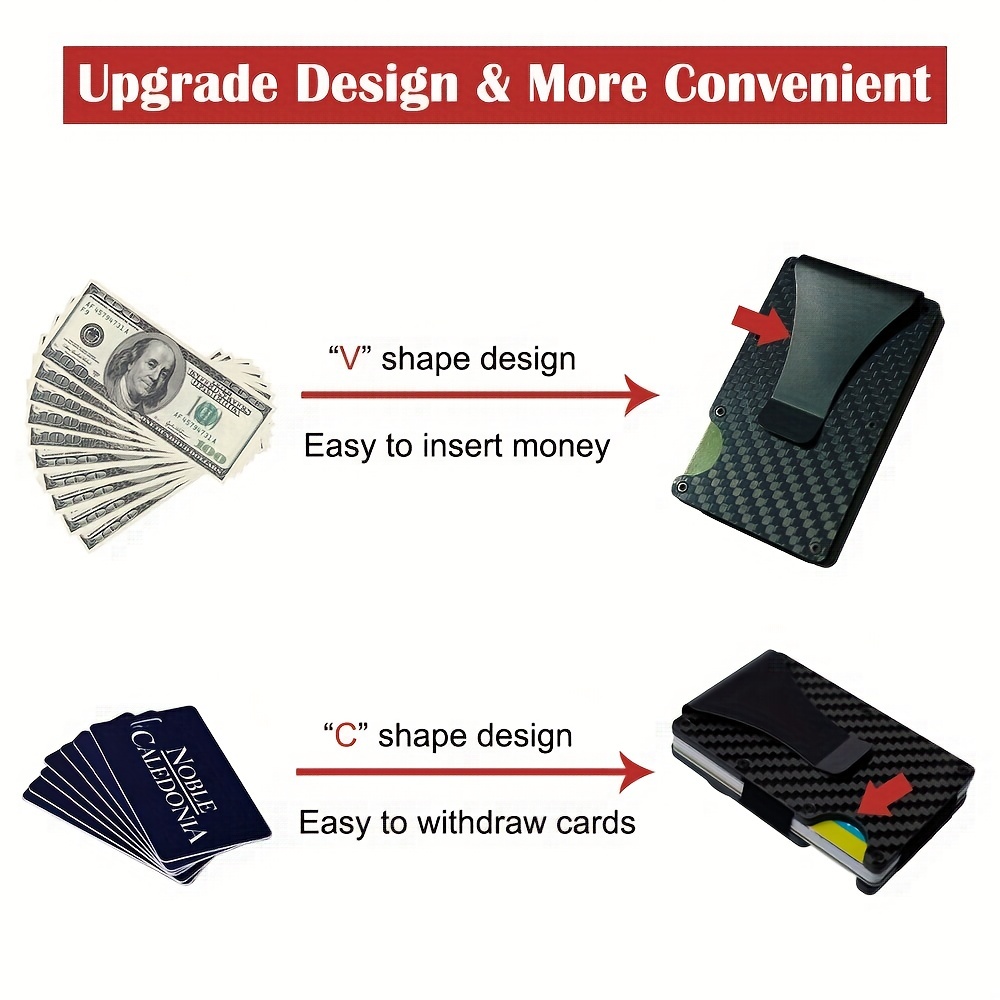 mens carbon fiber slim rfid blocking card holder minimalist wallet money clip