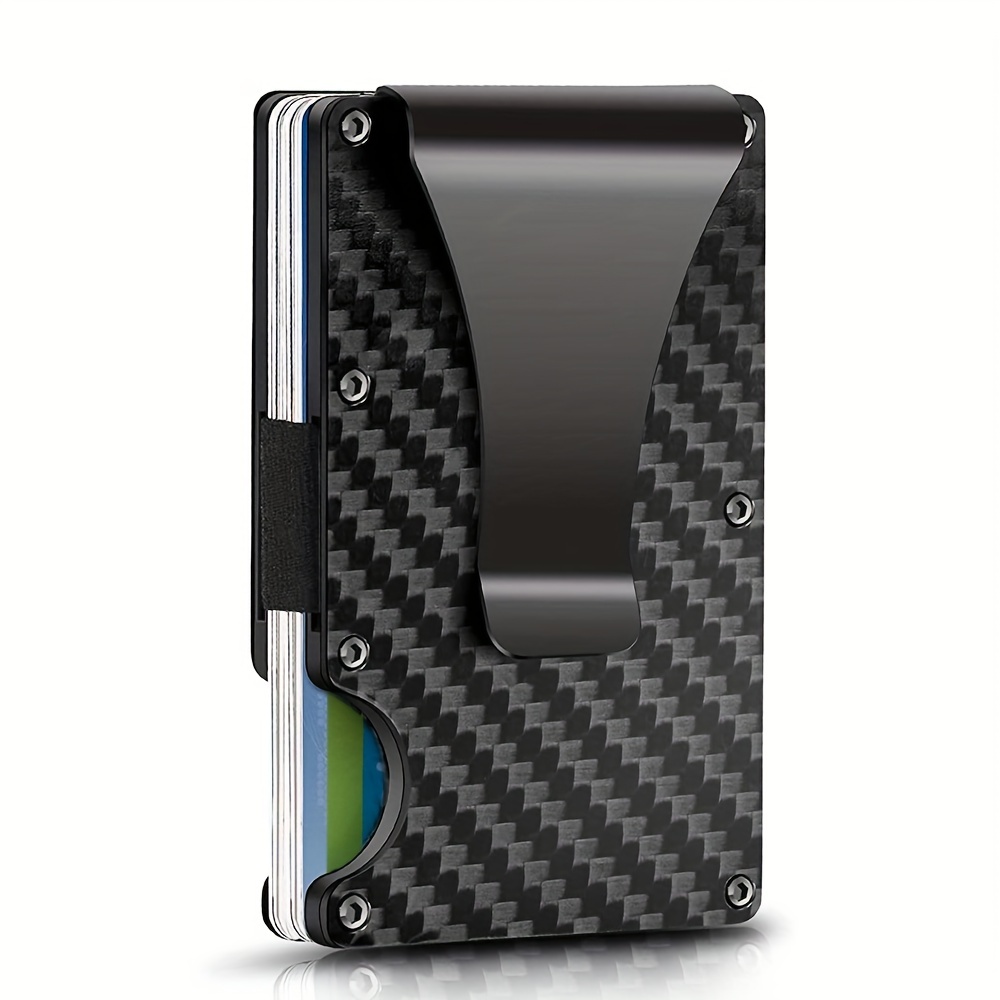 mens carbon fiber slim rfid blocking card holder minimalist wallet money clip