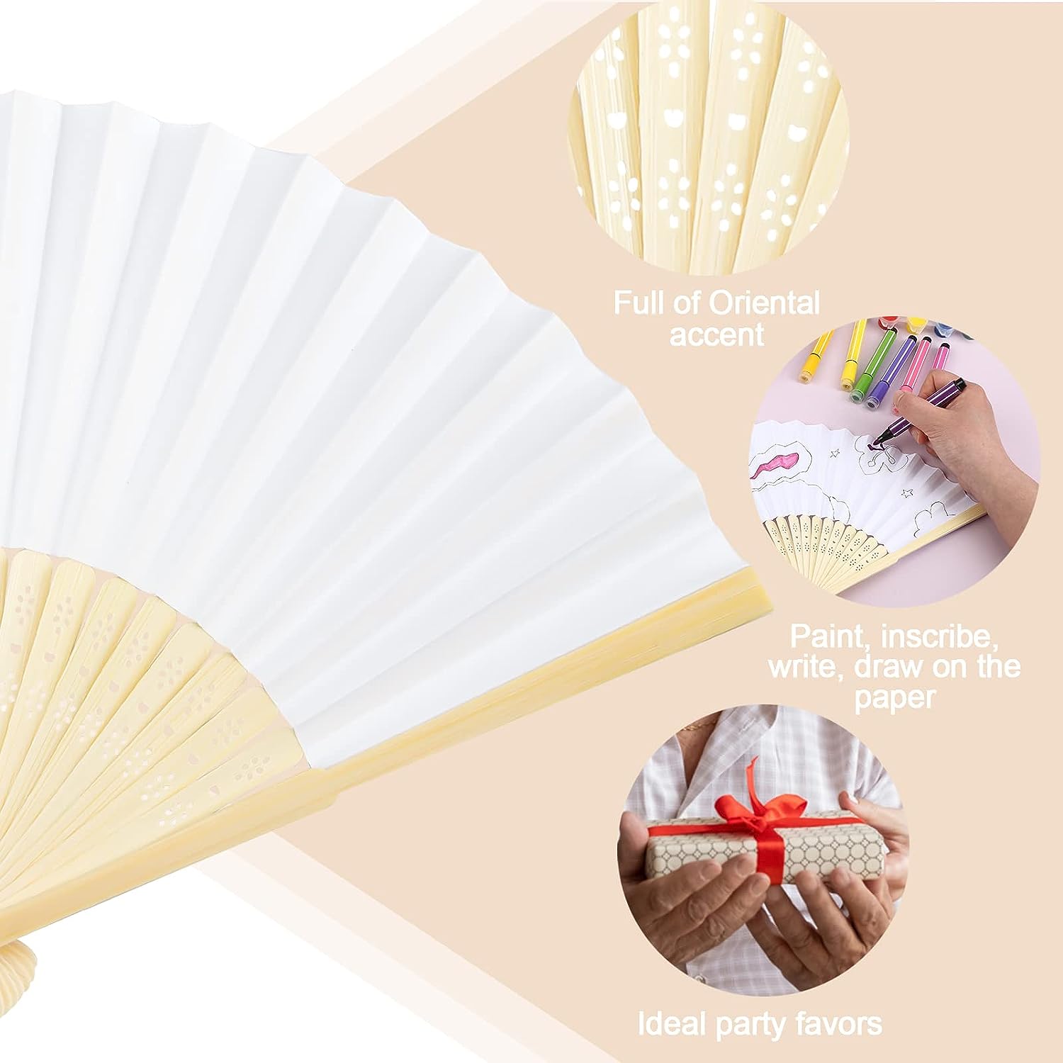 Wedding Fan, Hand Fan, 12 Pcs White Wedding Paper Fan, Decorative