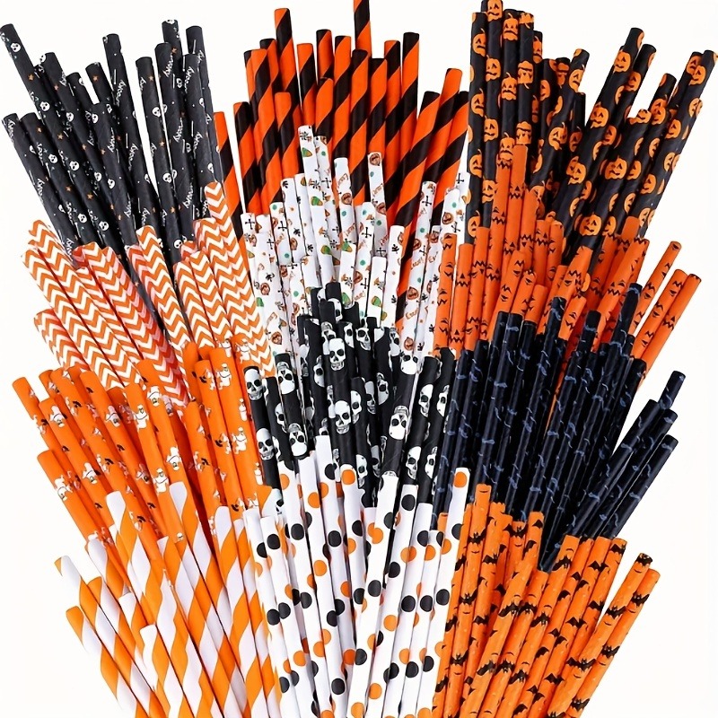 24pcs Halloween Straw Topper Witch Pumpkin Disposable Paper Straw