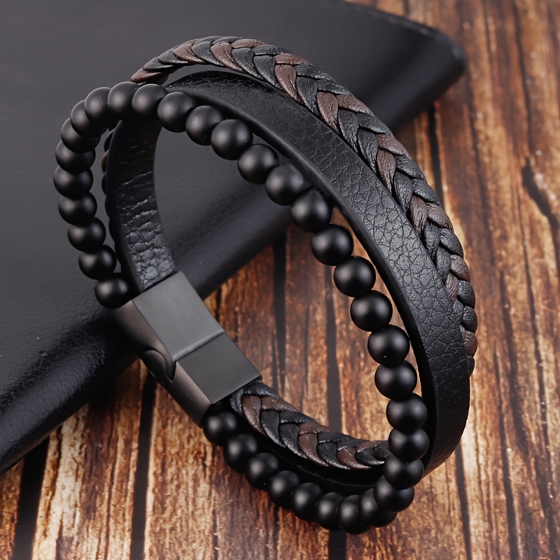 5pcs/Set Punk Leaf Star Leather Wrap Braided Wristband Bracelets Cuff  Bangle Men