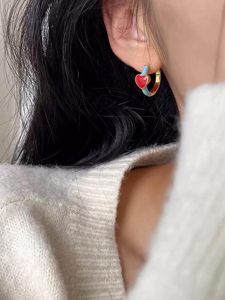Korean Gentle Enamel Love Earrings Female 2023 New Light Luxury