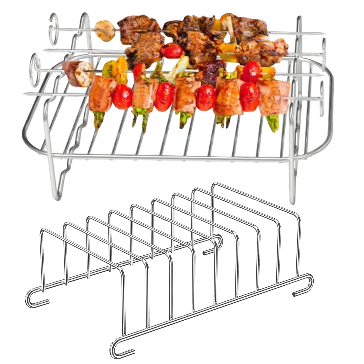 1 Set 430 Stainless Steel Air Fryer Rack With 4 Roast Meat Picks, Grill Air  Fryer Accessories, Cooking Rack For Oven Microwave Baking, Kitchen Accesso